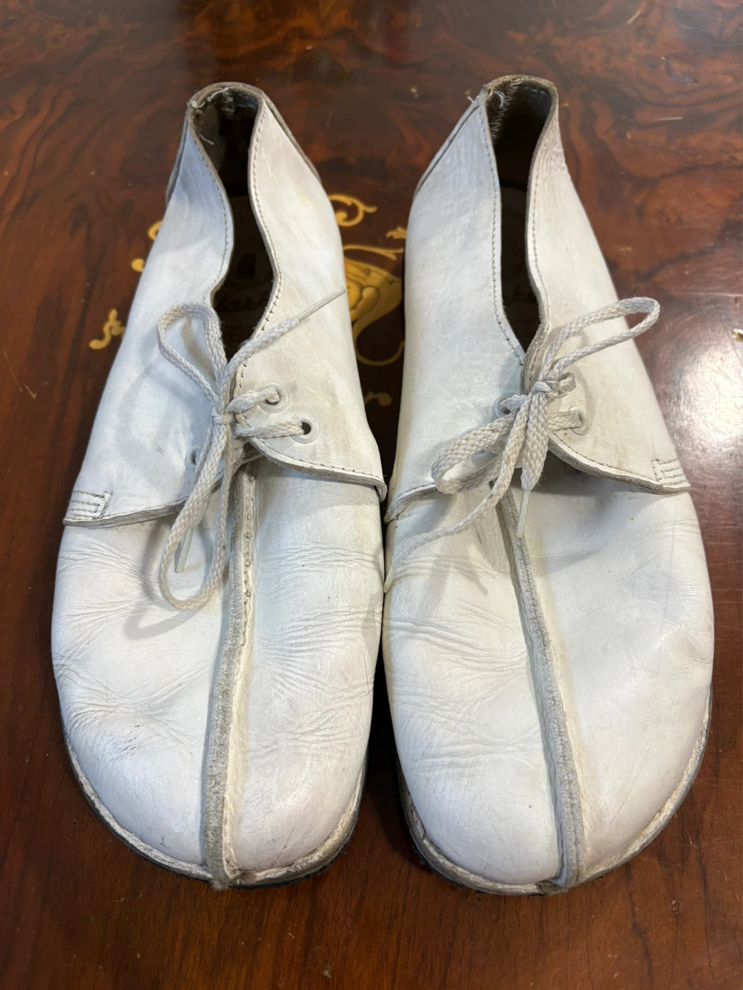 Clarks White Leather Desert Boots