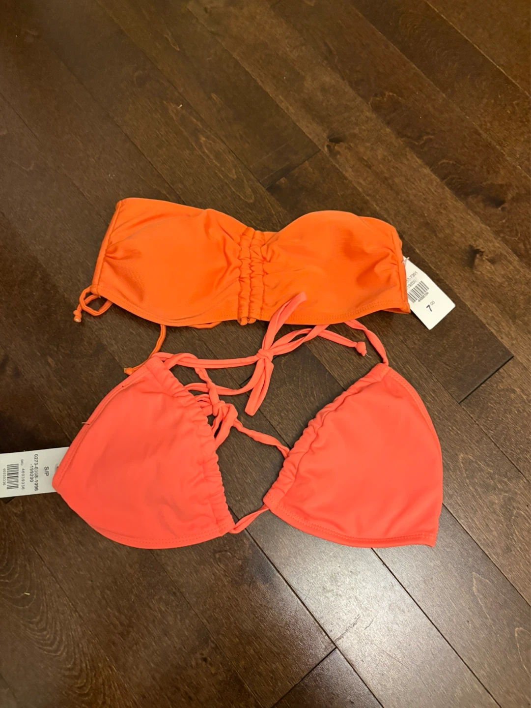 Orange Bandeau and Triangle Bikini Tops Set - Size S