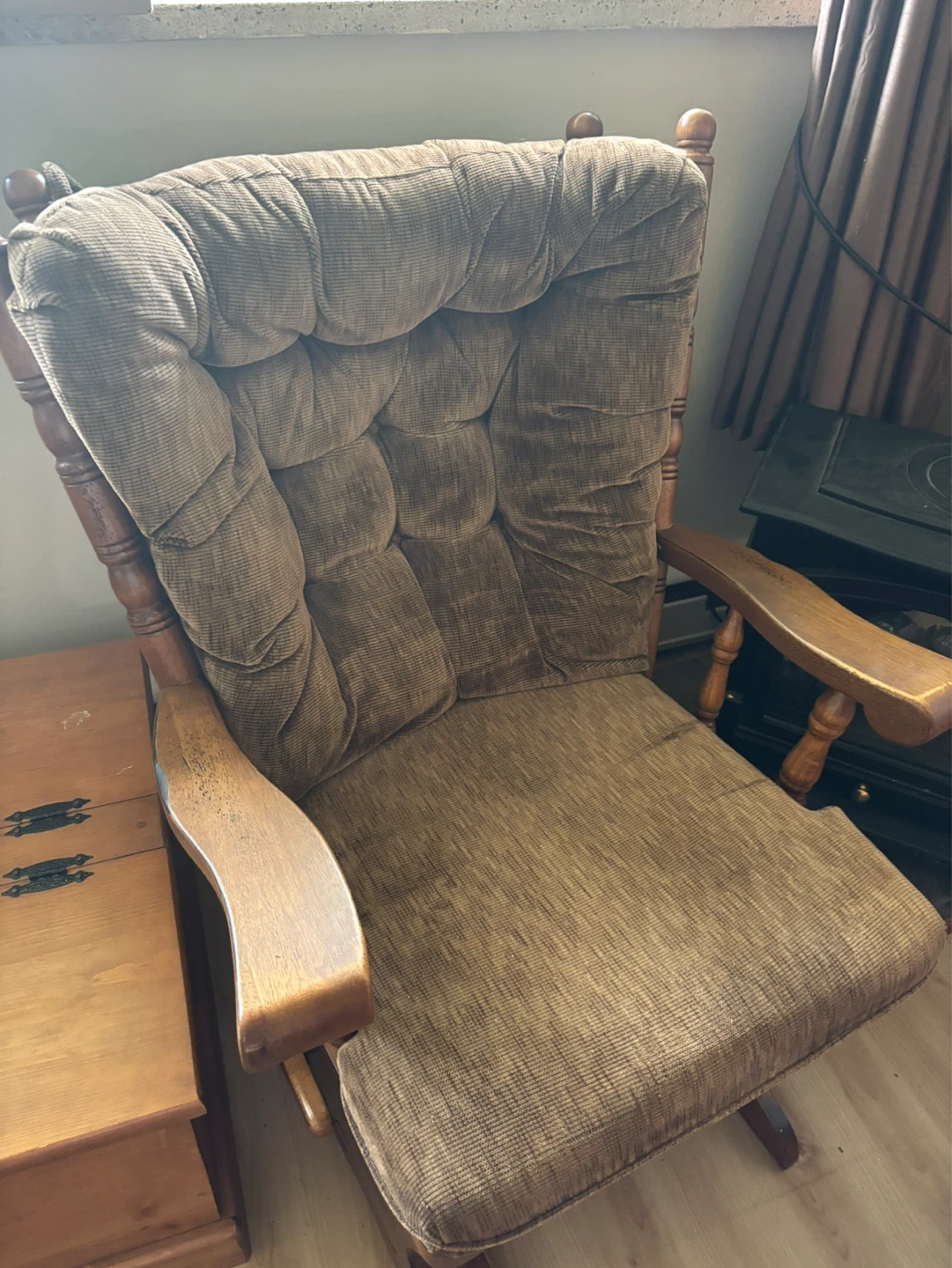 Brown Tufted Glider Rocker Chair