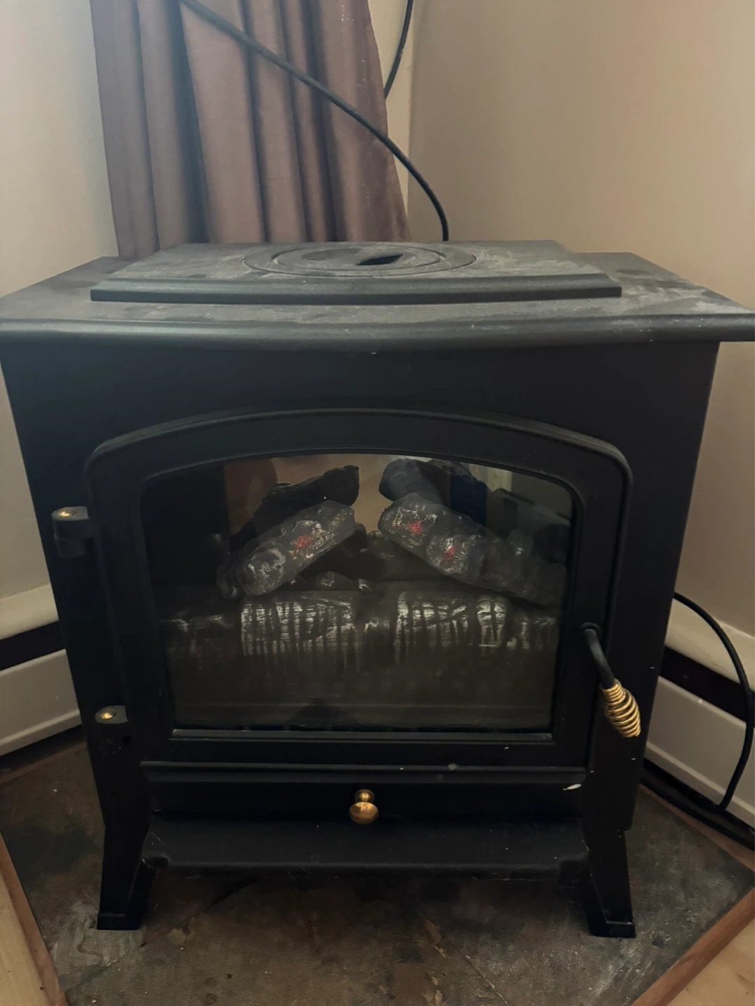 Black Electric Fireplace Stove with Logs