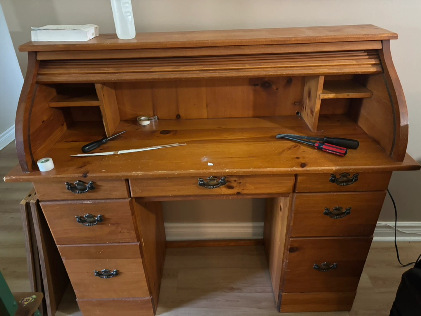 Vintage Wooden Roll Top Desk