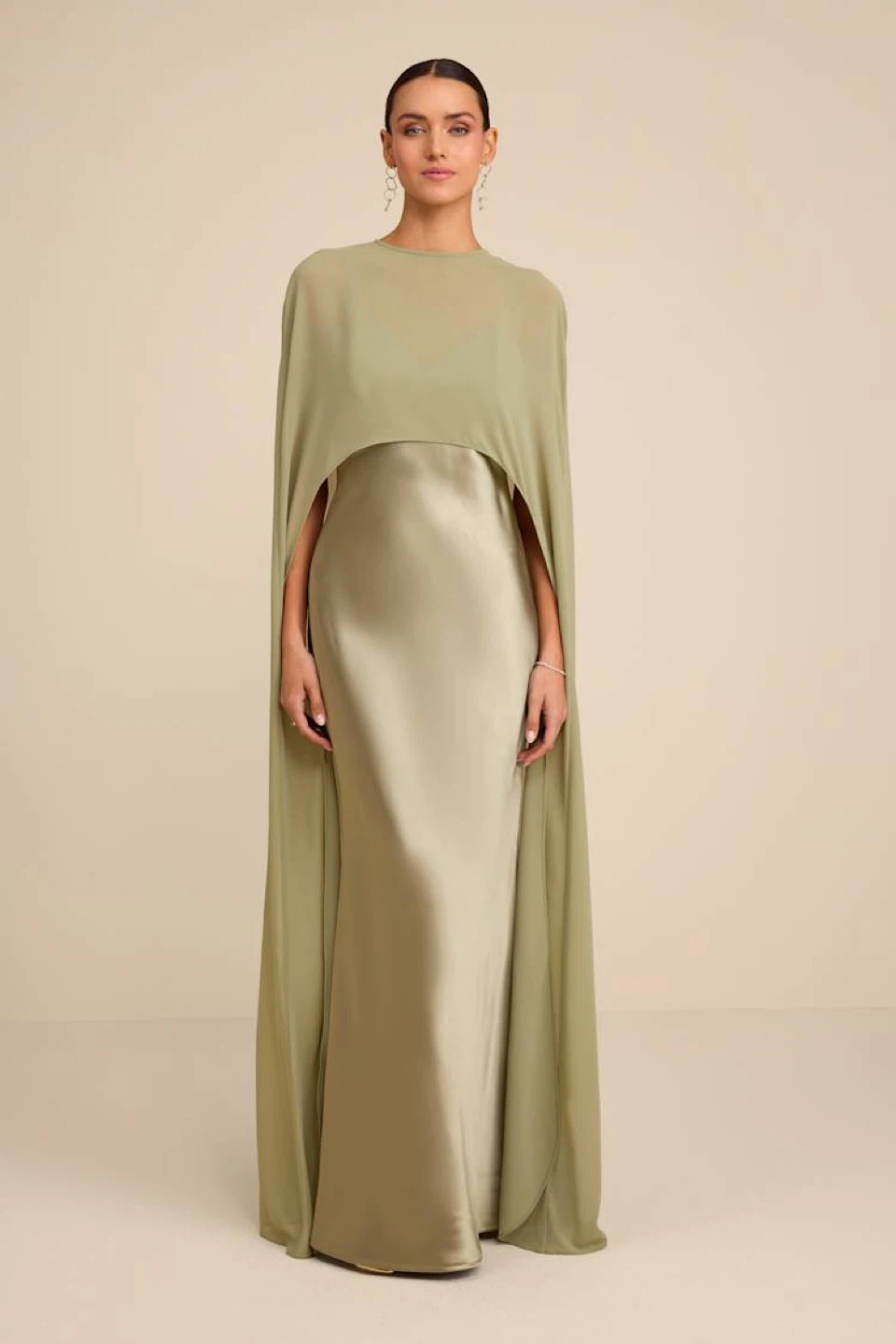 Lulu’s Sage Green Slip Dress with Cape Overlay - photo 2