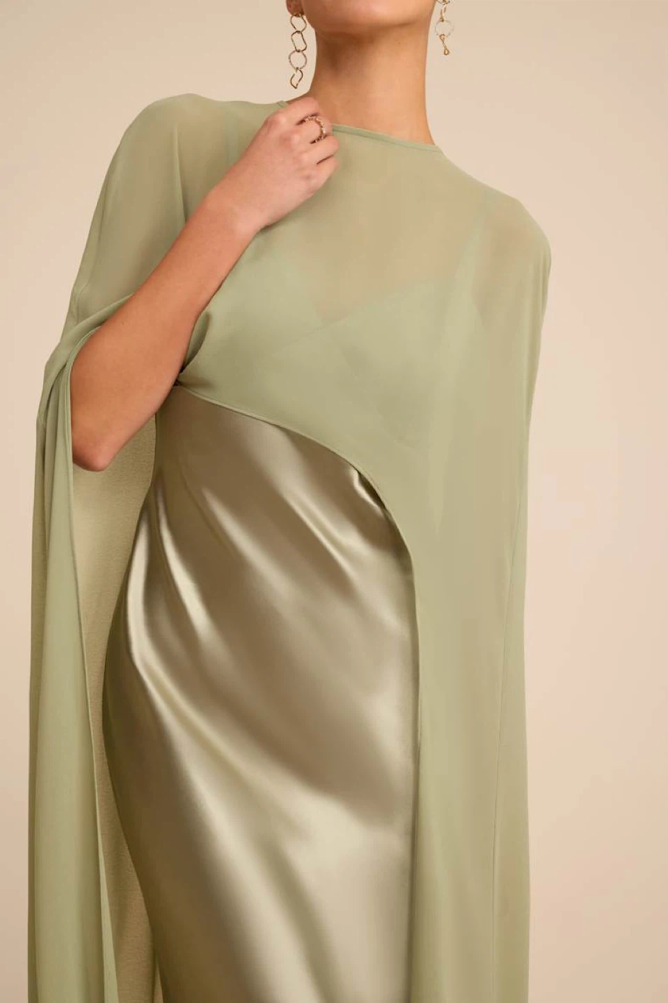 Lulu’s Sage Green Slip Dress with Cape Overlay - photo 3