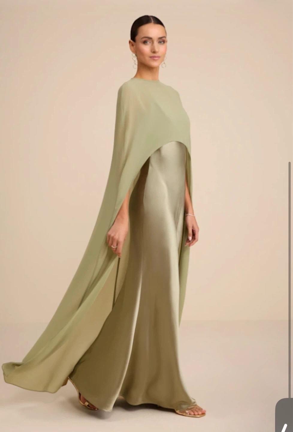 Lulu’s Sage Green Slip Dress with Cape Overlay