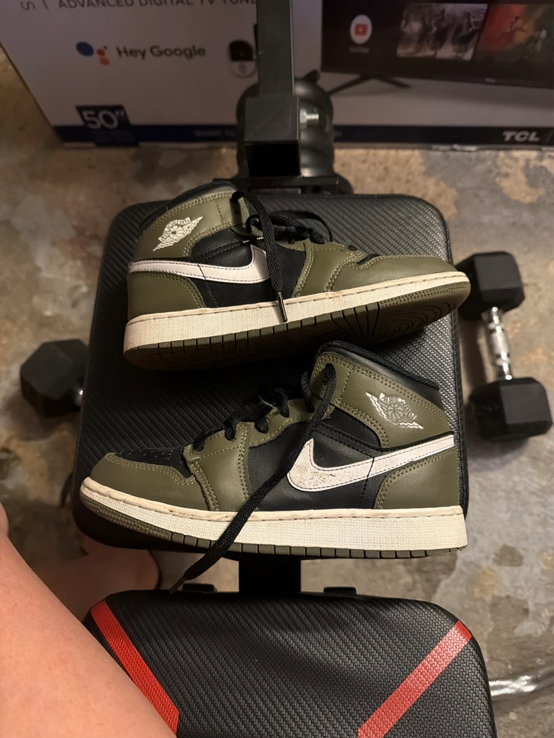 Nike Air Jordan 1 Mid SE GS Olive Black White - photo 2