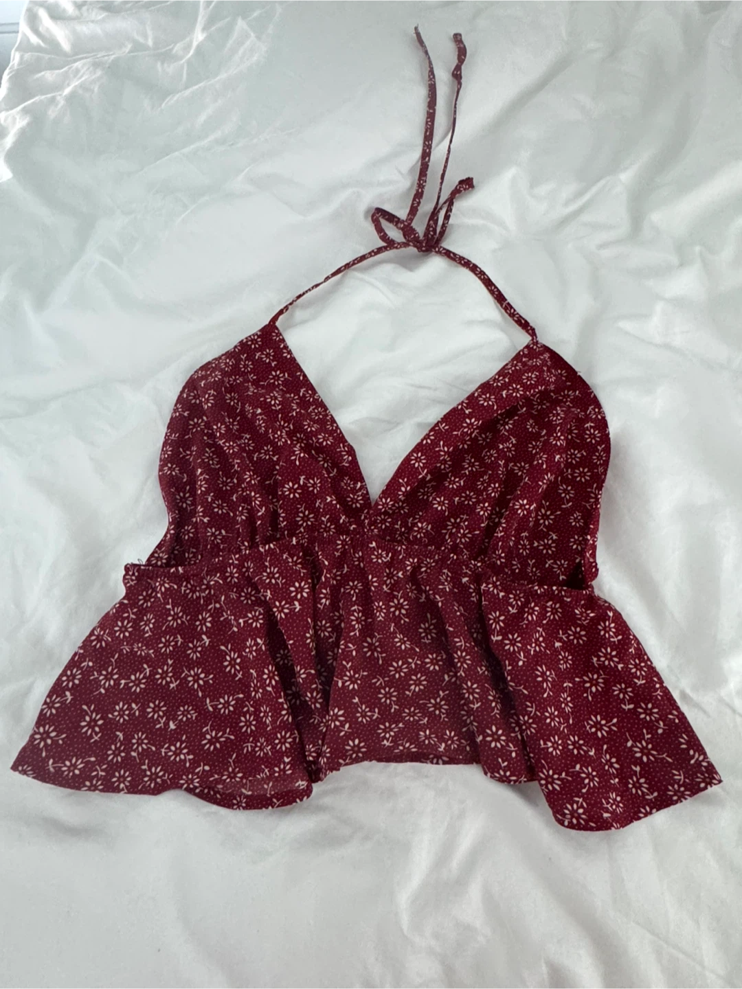 Maroon floral print halter top - M - photo 2