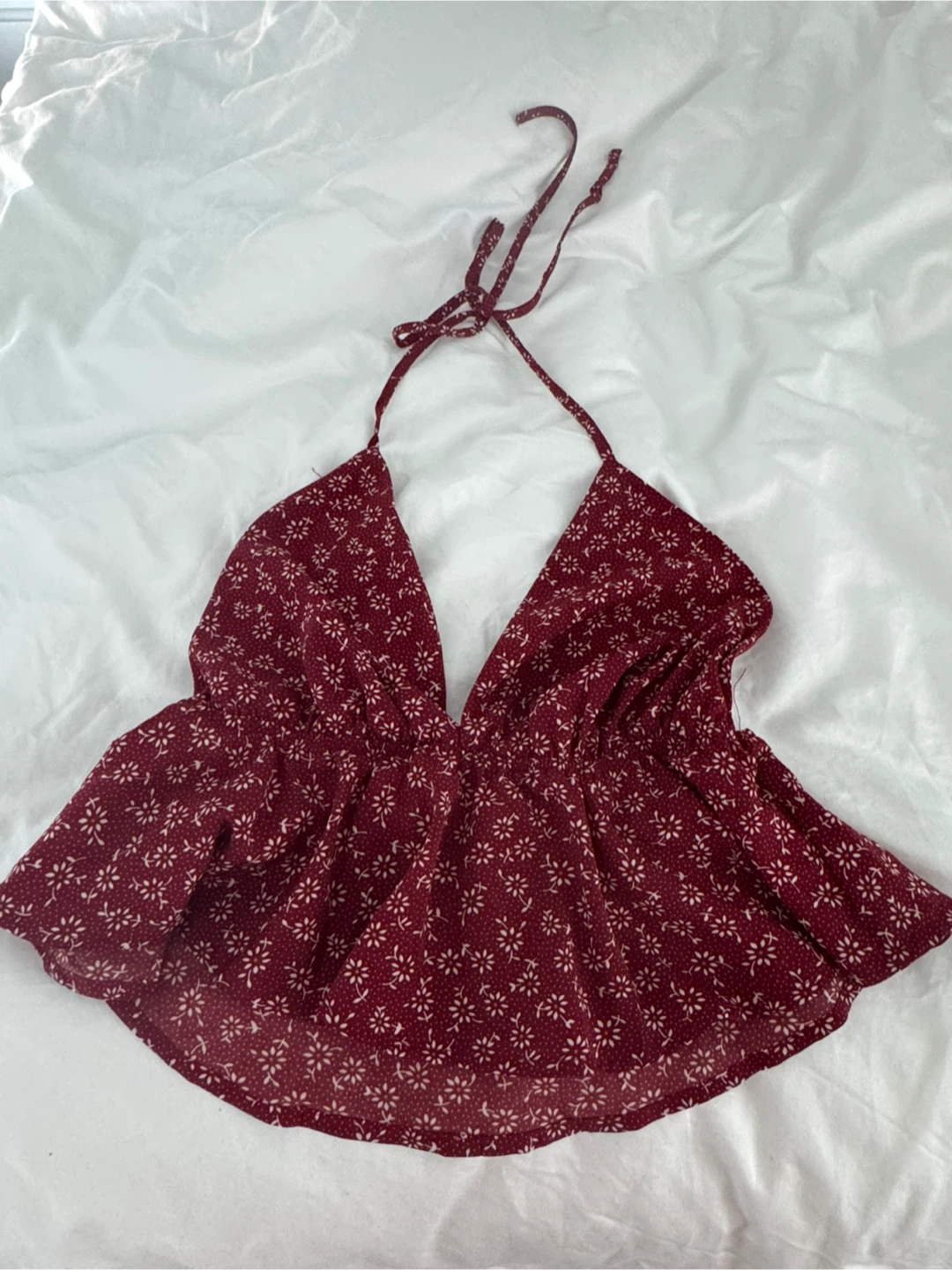Maroon floral print halter top - M
