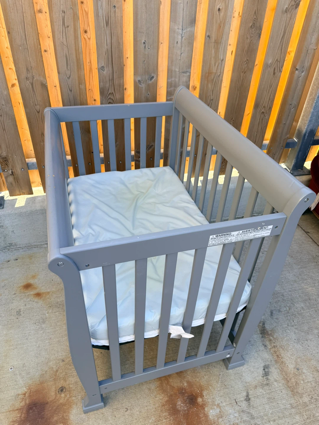 Grey Baby Crib with Mattress