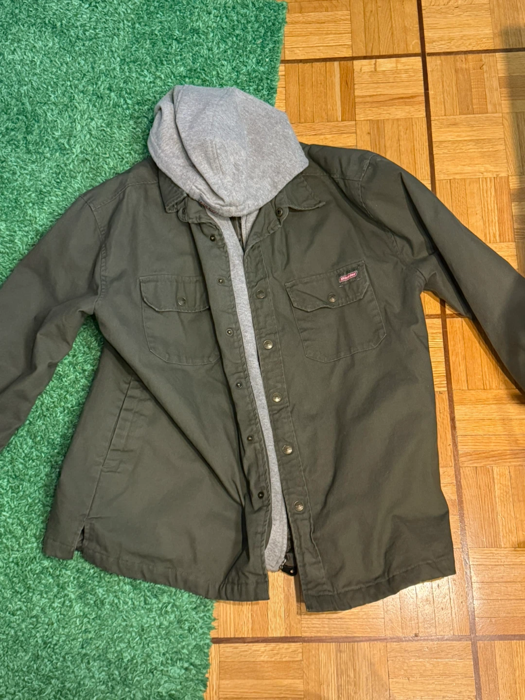 Dickies Men's Long Sleeve Snap-Front Shirt Jacket with Hoodie