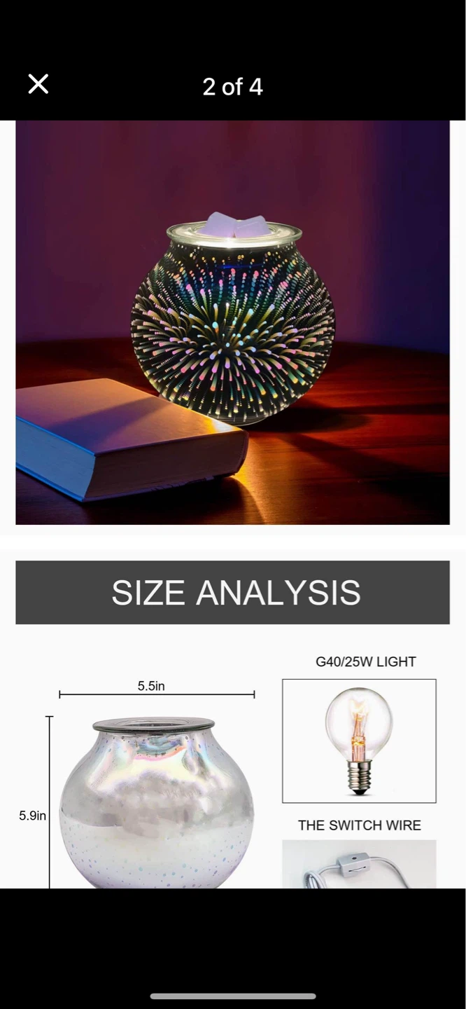 Glass Wax Melt Burner Warmer with G40 25W Light