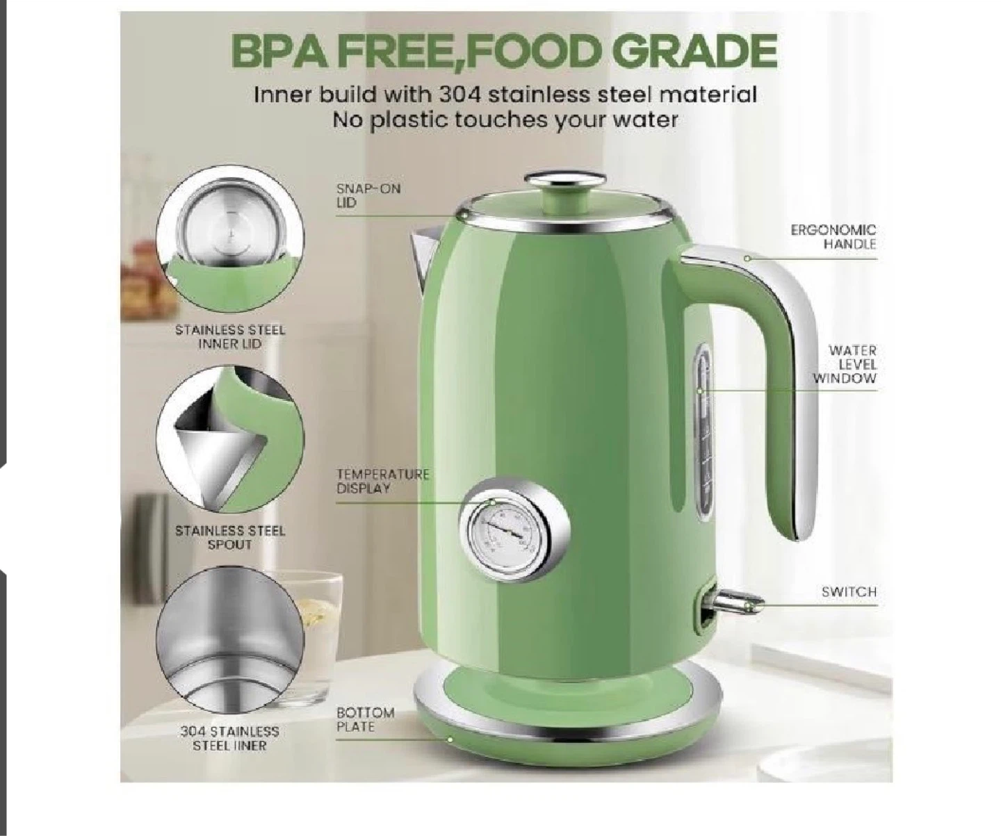 Pukomc Electric Kettle,1.7L Stainles BM296