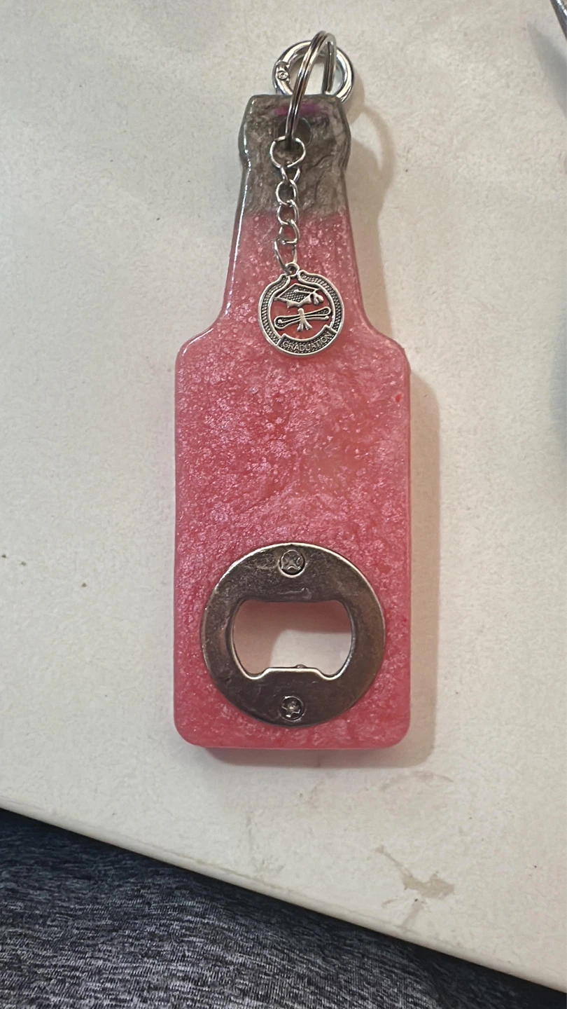 Resin Bottle Opener Keychain with Graduation Charm