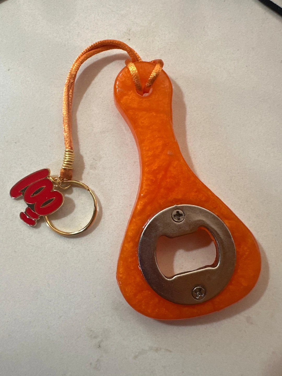 Orange Resin Bottle Opener Keychain
