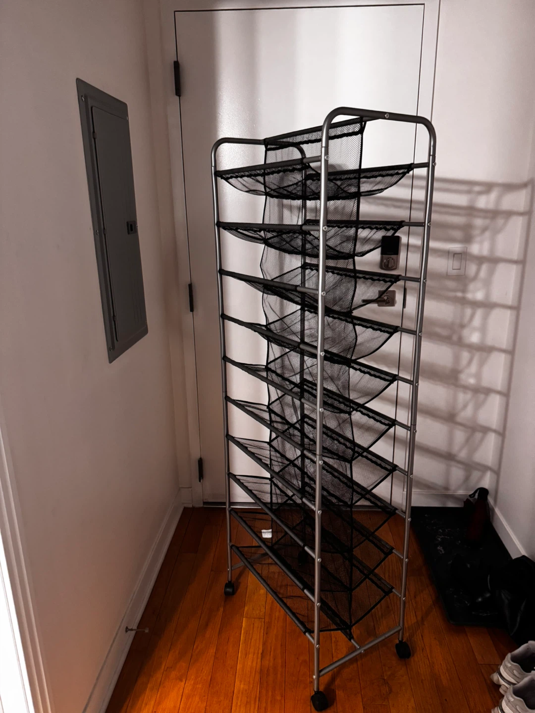 Double sided 10-Tier Mesh Shoe Rack with Wheels