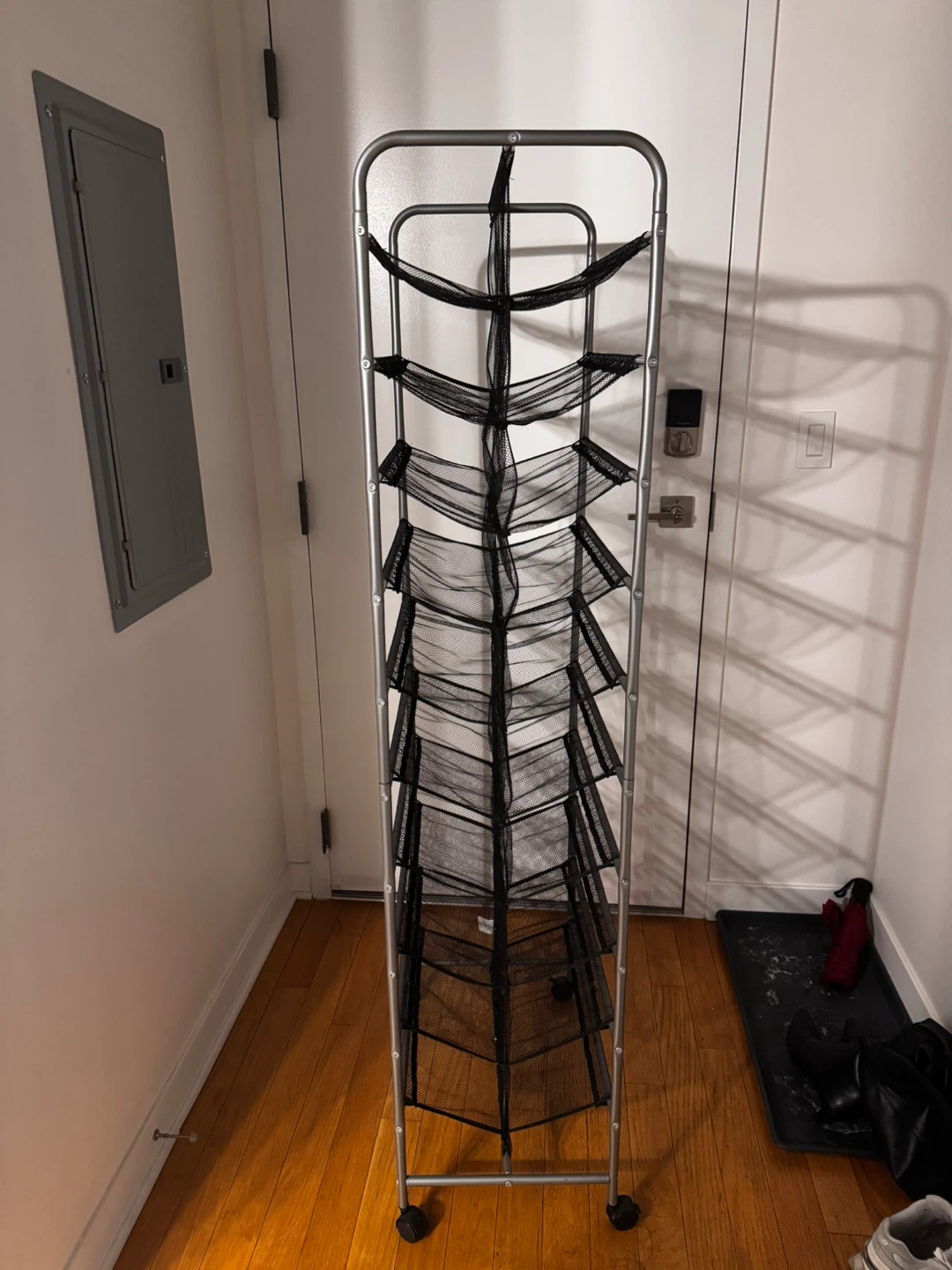 Double sided 10-Tier Mesh Shoe Rack with Wheels - photo 2