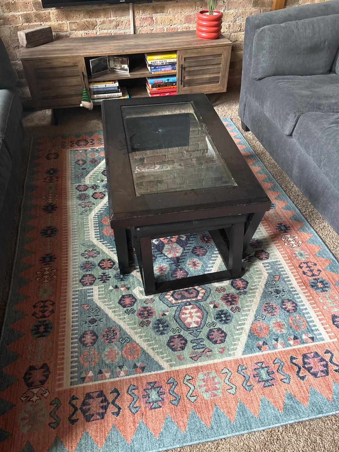 Dark Wood Coffee Table with Glass Top
