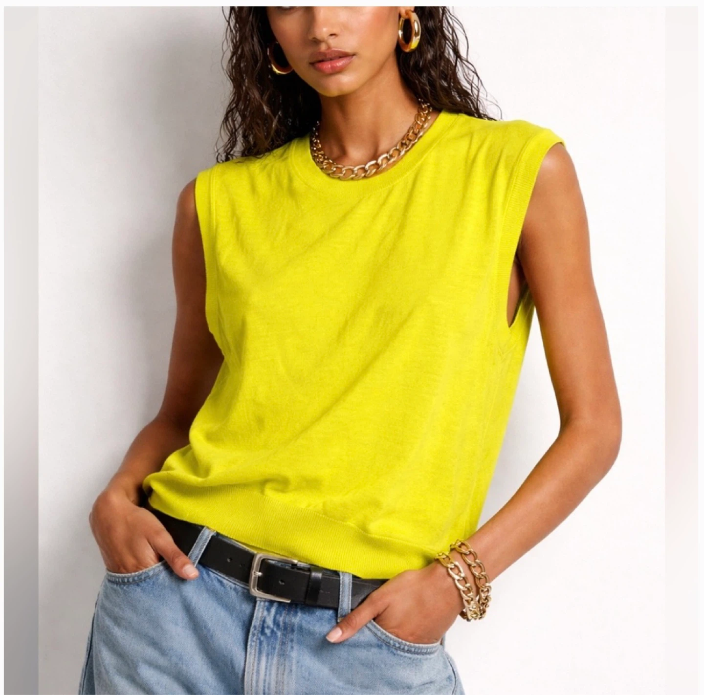 Zara Sleeveless Top - Neon Yellow - Size M