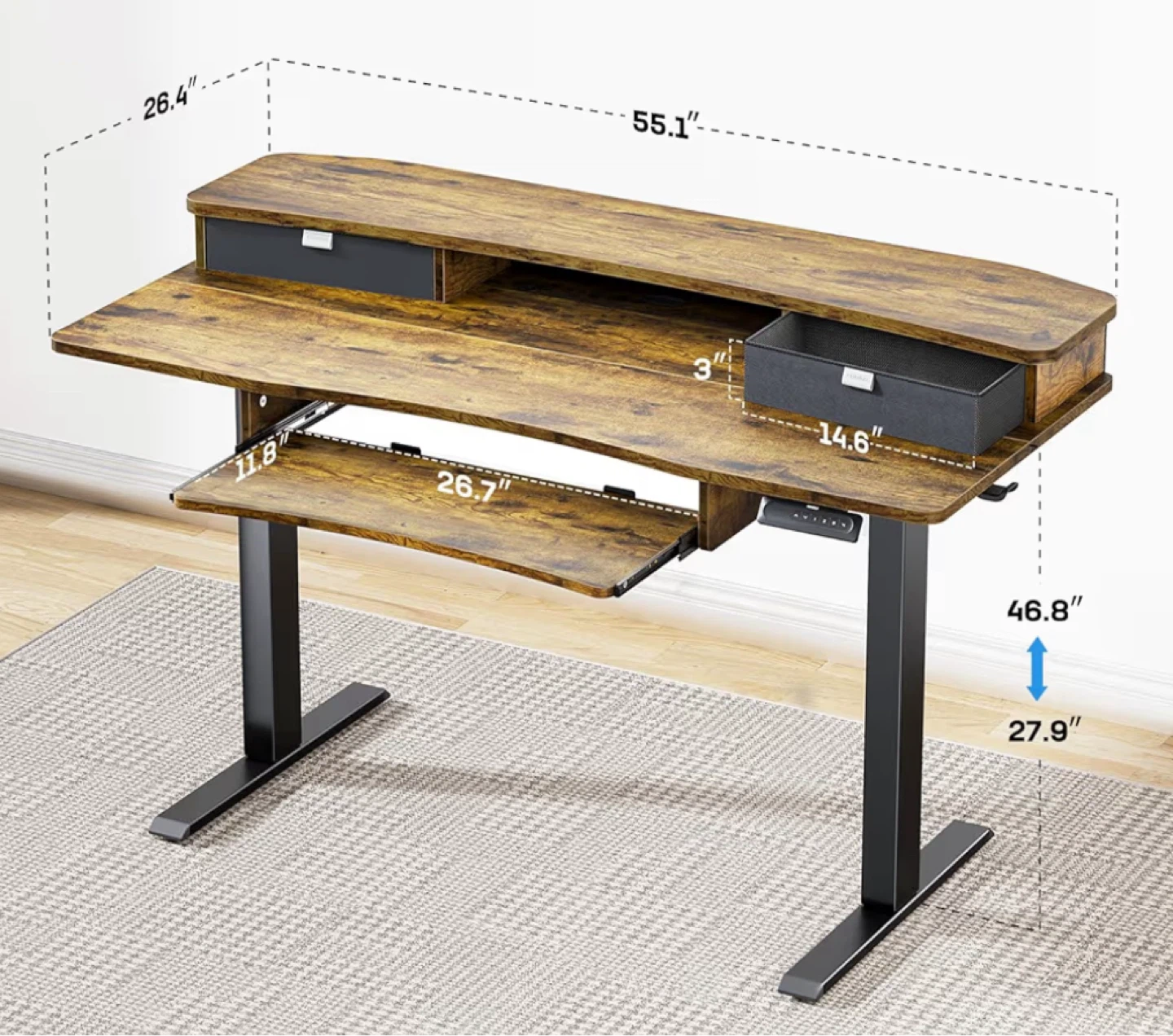 Adjustable office desk and a chair