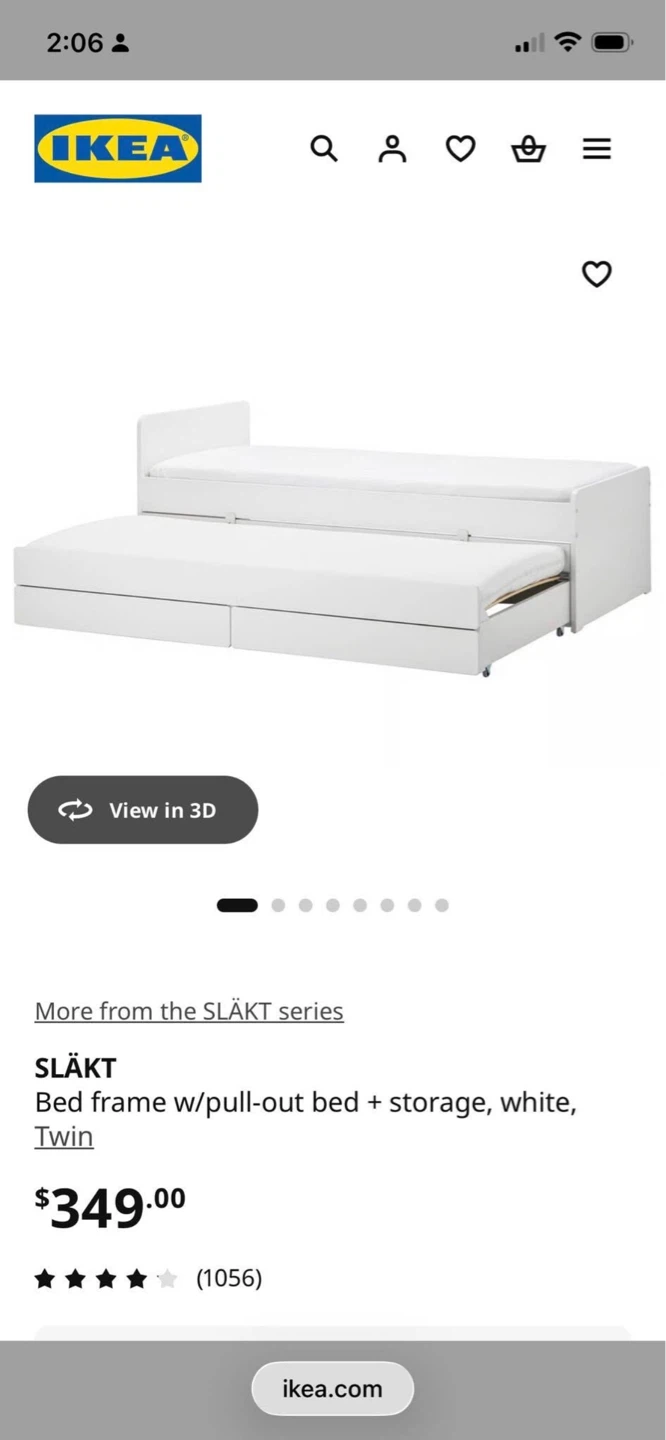 IKEA SLÄKT Bed frame with pull-out bed and storage, white, Twin