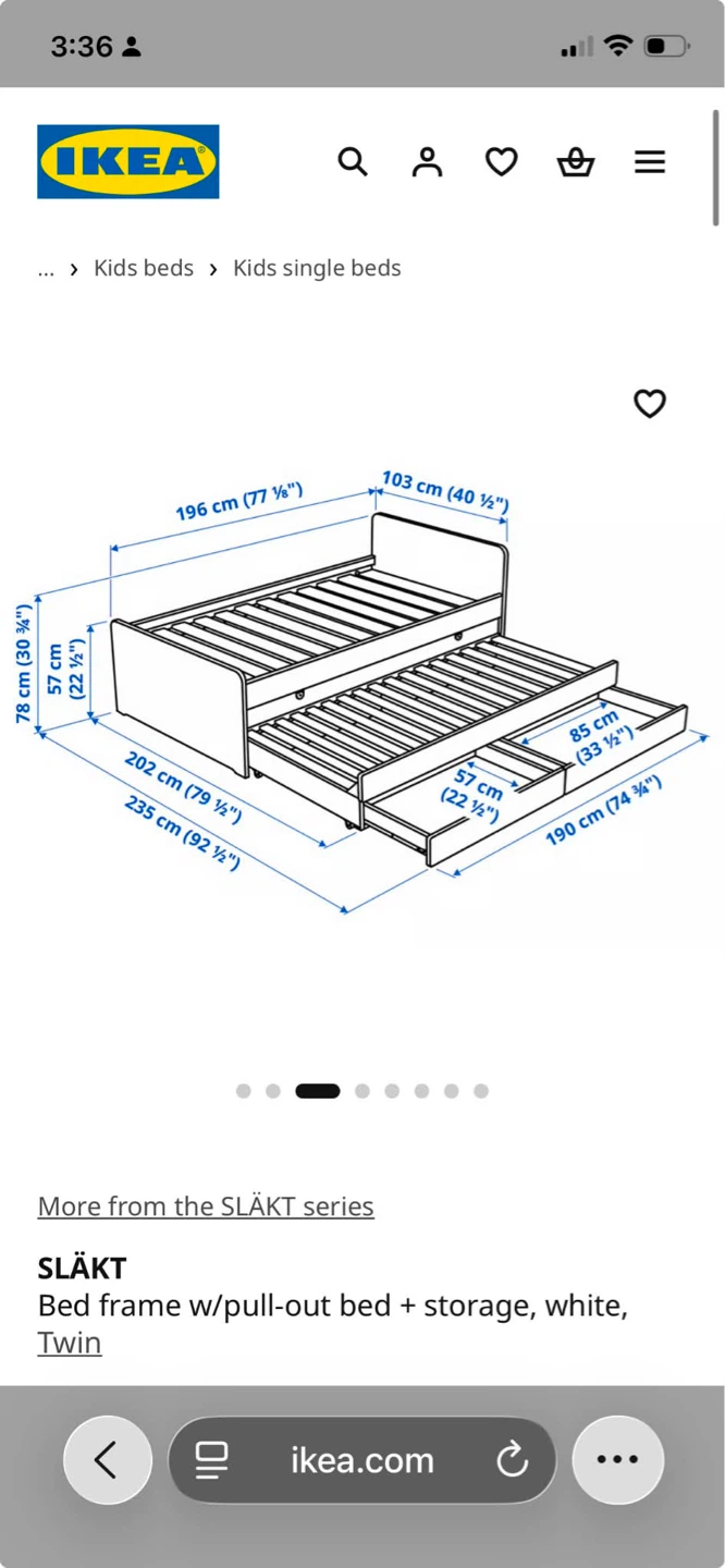 IKEA SLÄKT Bed frame with pull-out bed and storage, white, Twin - photo 2