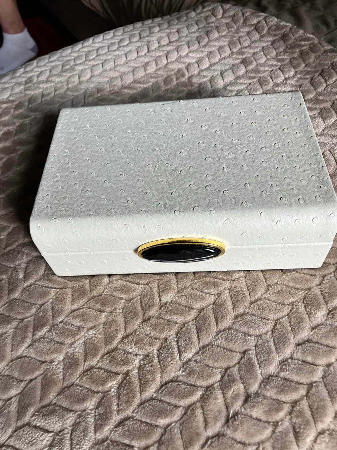 White Faux Ostrich Skin Jewelry Box