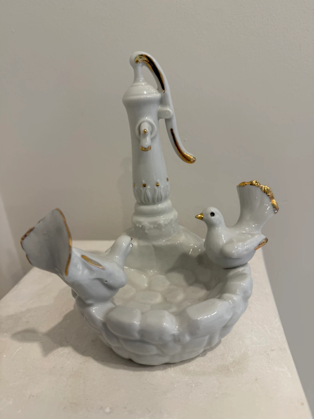 Italian Capodimonte Porcelain Water Pump and Birds Figurine
