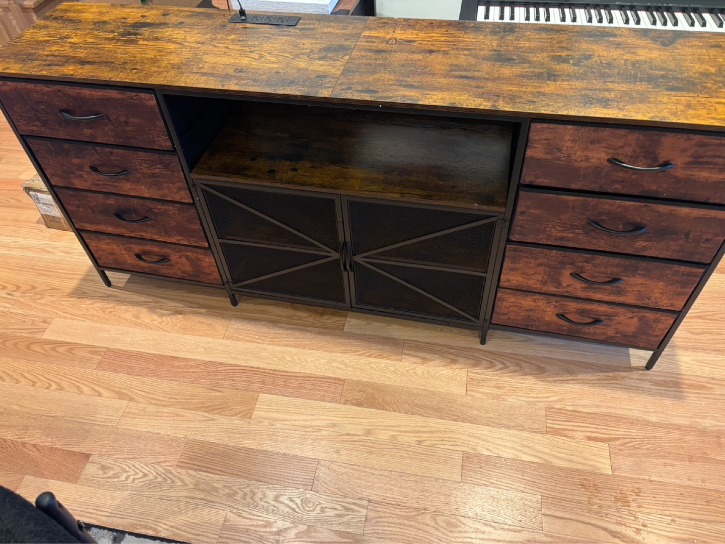 TV Stand with 8 Fabric Drawers with Built-in Power