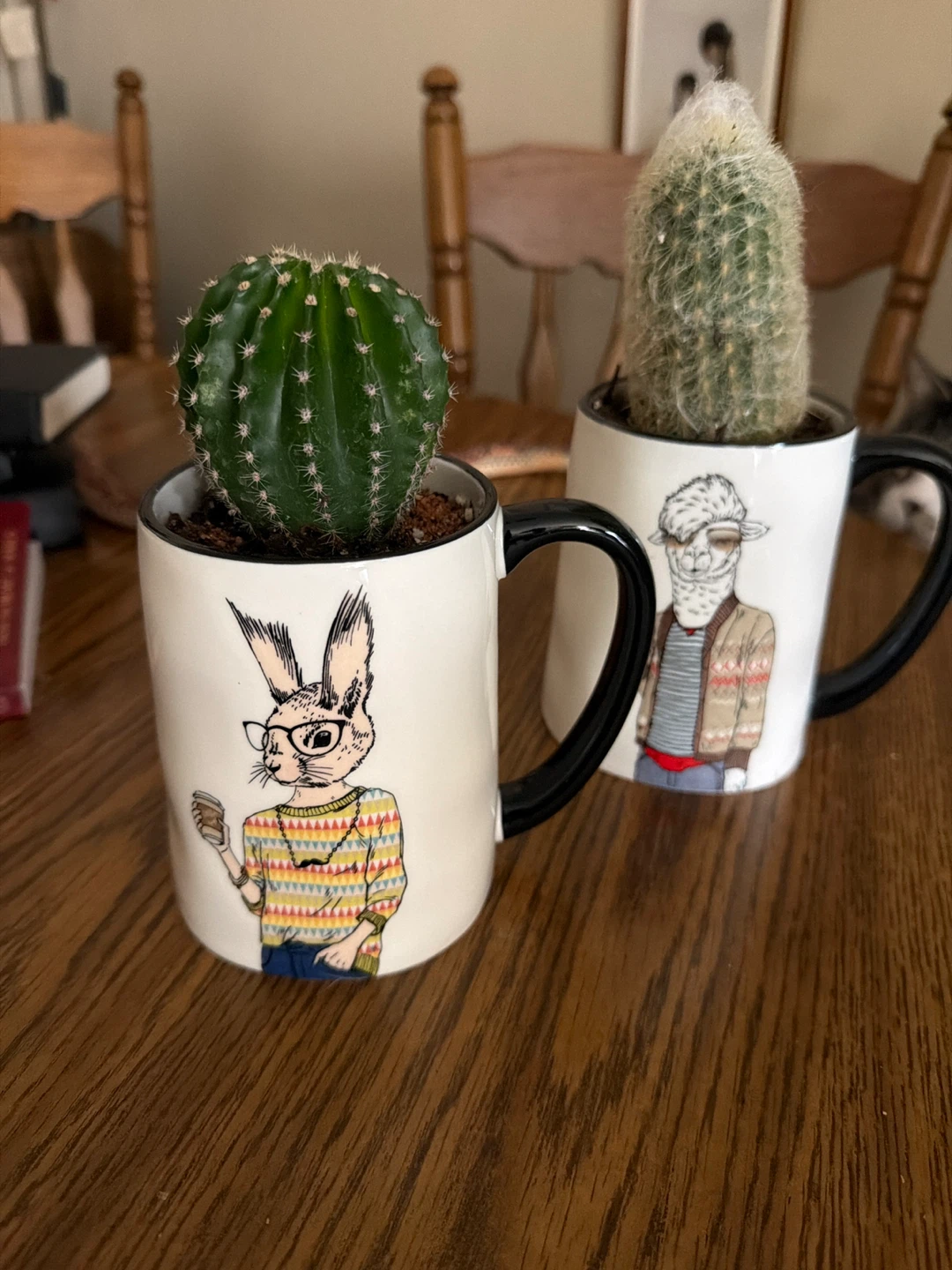 Set of 2 Cactus Mugs with Animal Graphics
