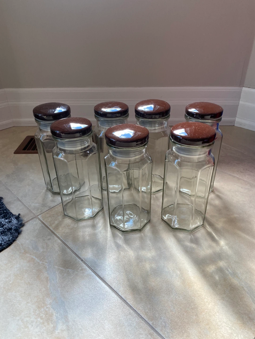 Set of 7 Glass Canisters with Suction Lids