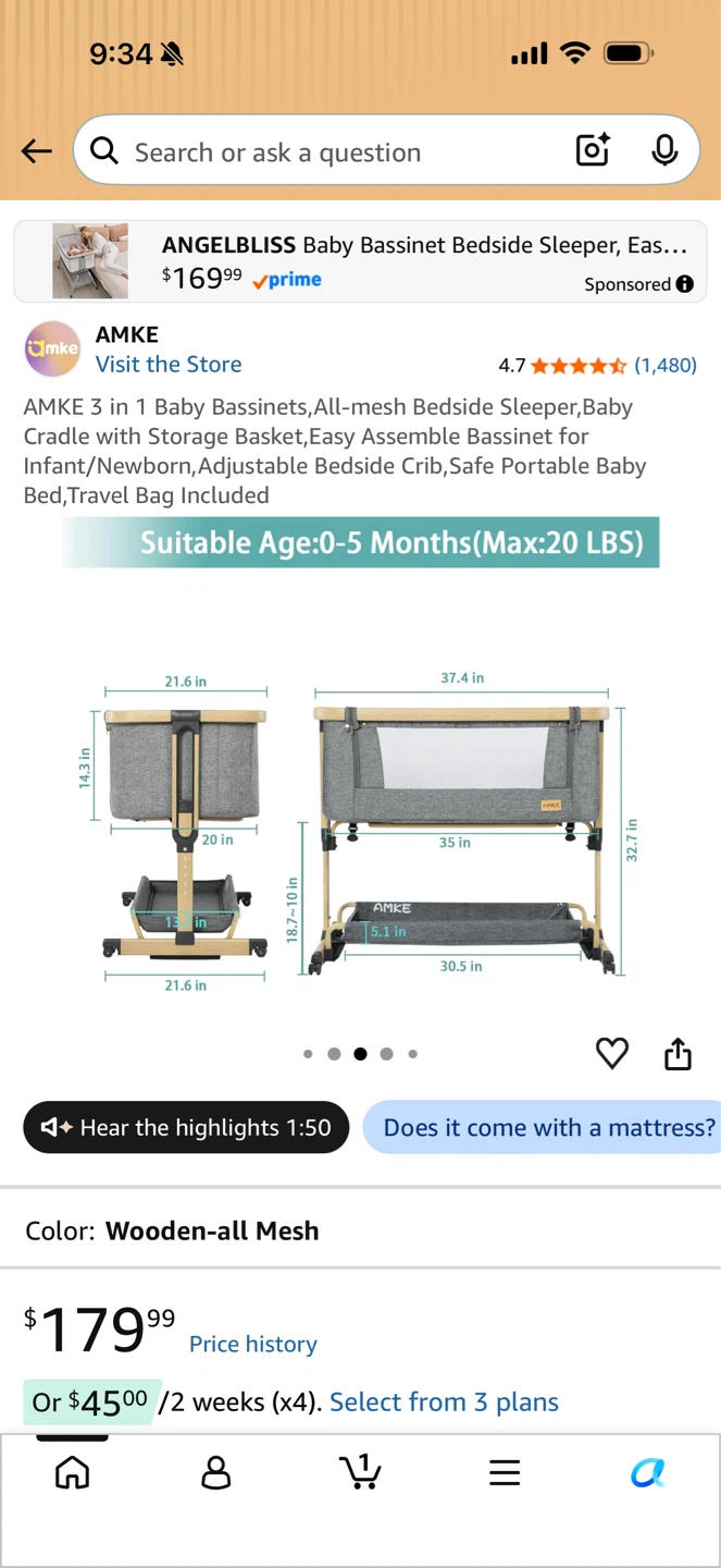 AMKE 3-in-1 Baby Bassinet Bedside Sleeper - photo 3