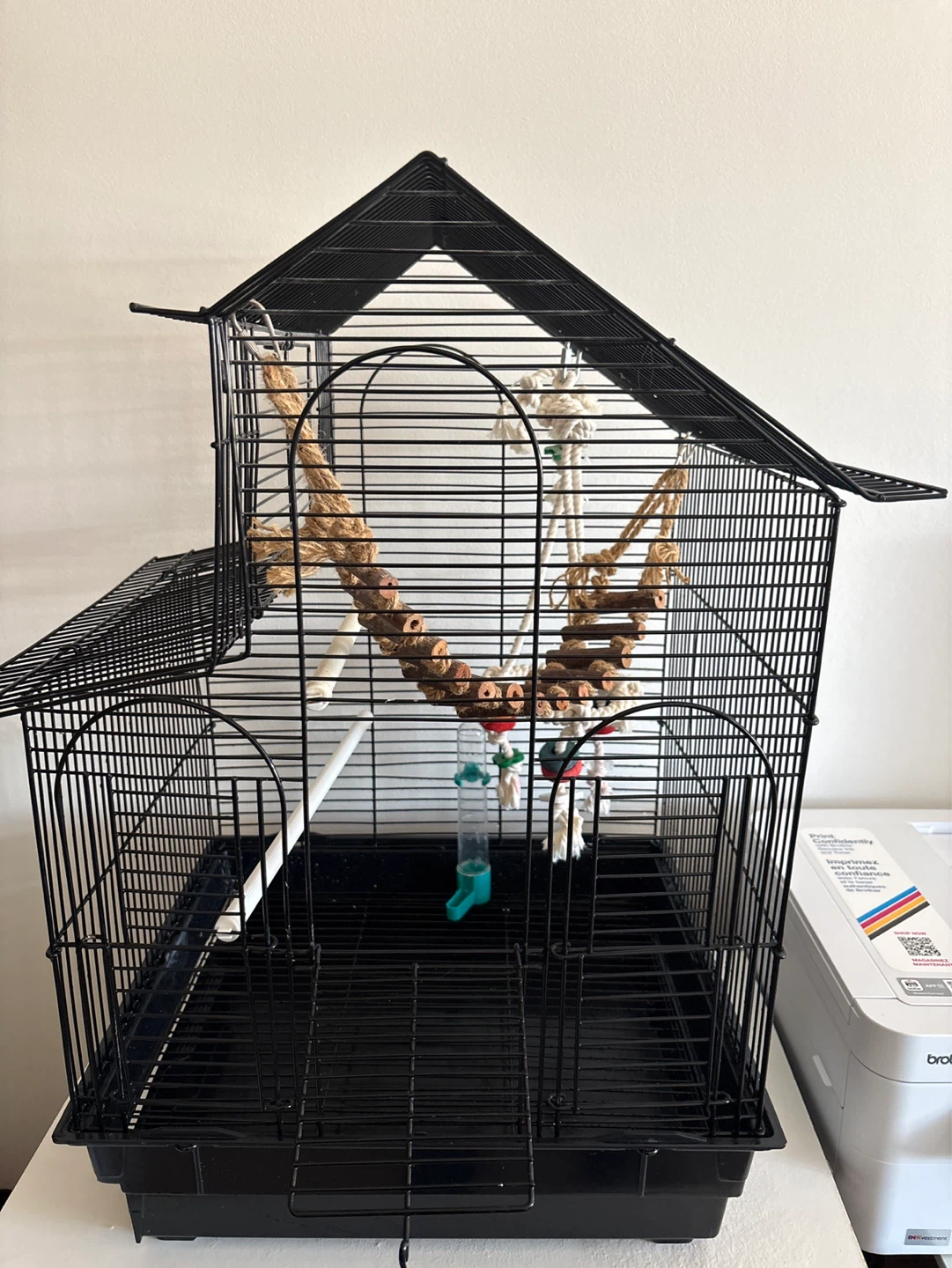 Black Bird Cage with Perches and Water Bottle
