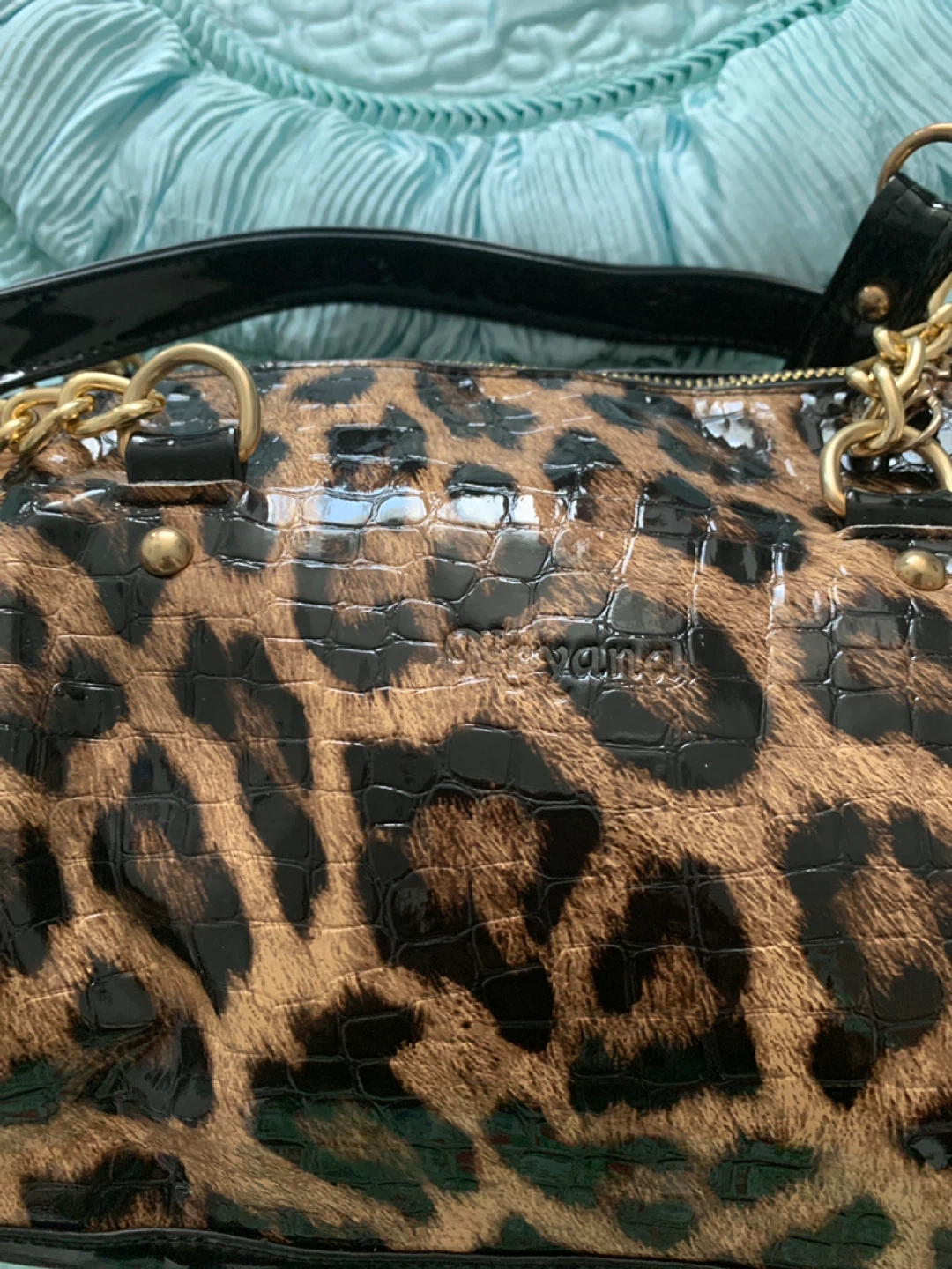 Betsey Johnson Leopard Print Patent Satchel Bag