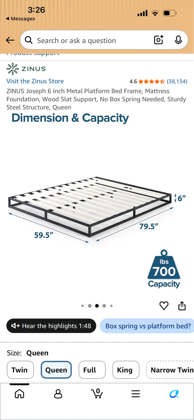 ZINUS Joseph Queen 6 inch Metal Platform Bed Frame - photo 2