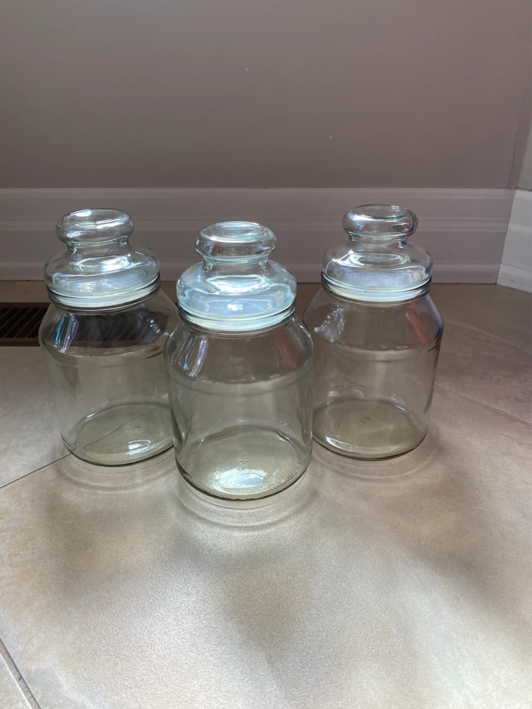 Set of 3 Glass Canisters with Suction Lids