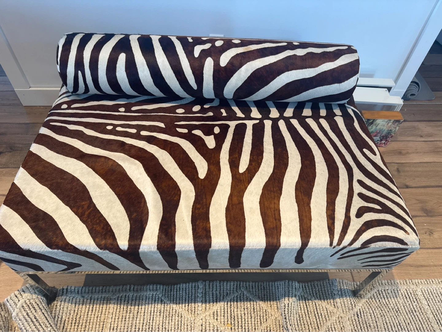 Zebra Print Bench with Bolster Pillow