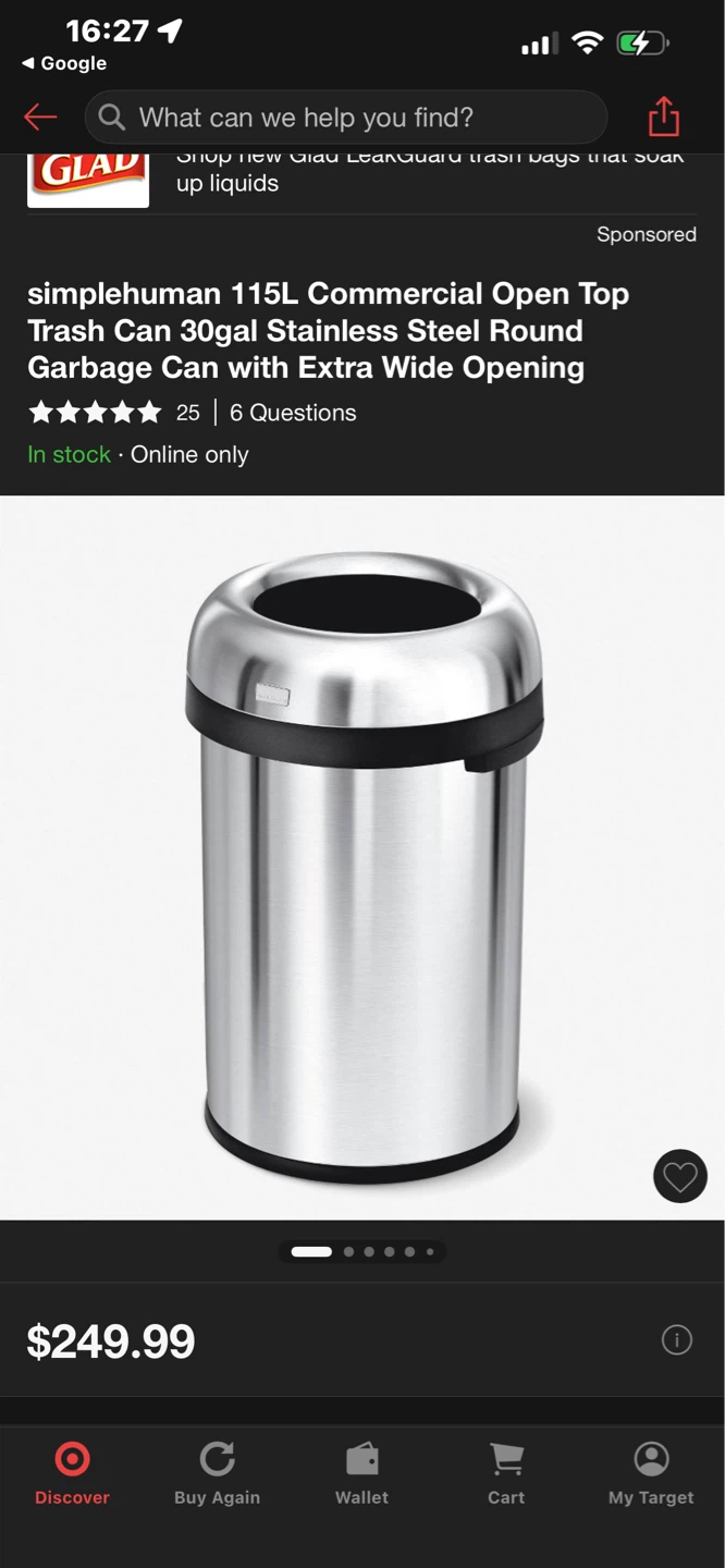 Simple human 115L Commercial Stainless Steel Trash Can - photo 4