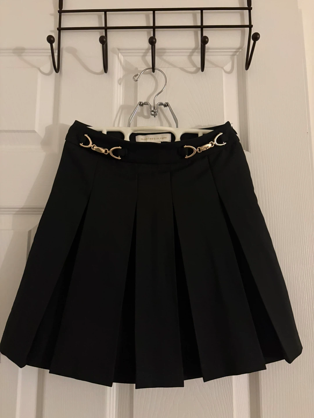 Black Pleated Skirt with Gold Chain Detail