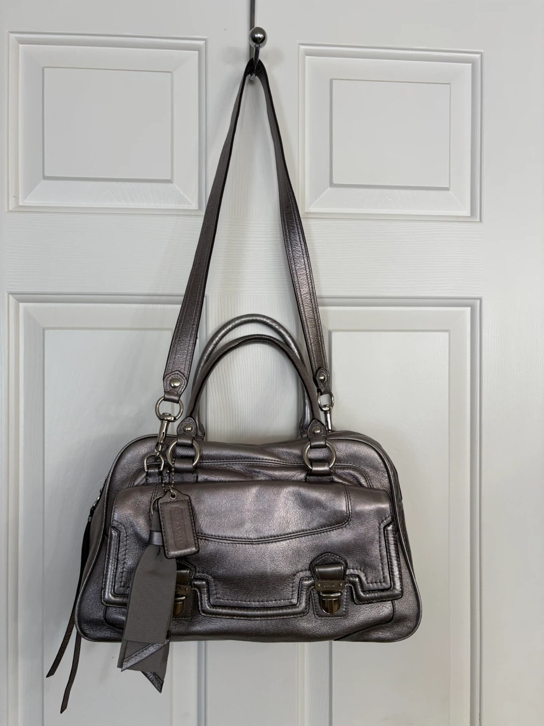 Coach Poppy Metallic Leather Satchel Handbag