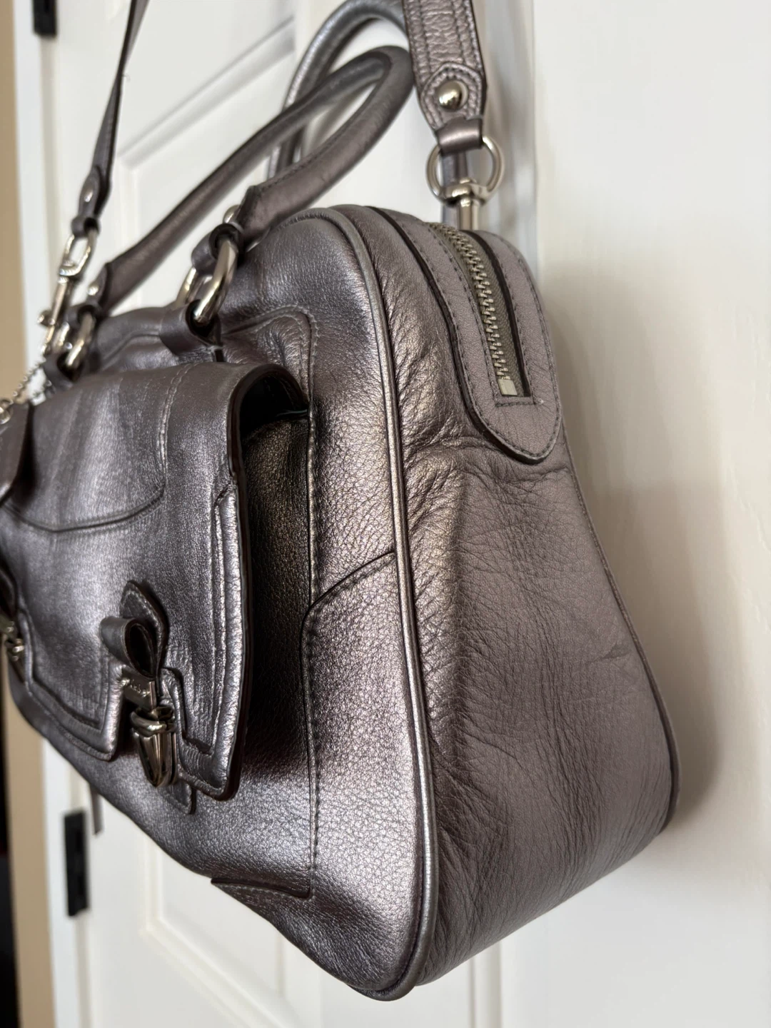 Coach Poppy Metallic Leather Satchel Handbag - photo 5
