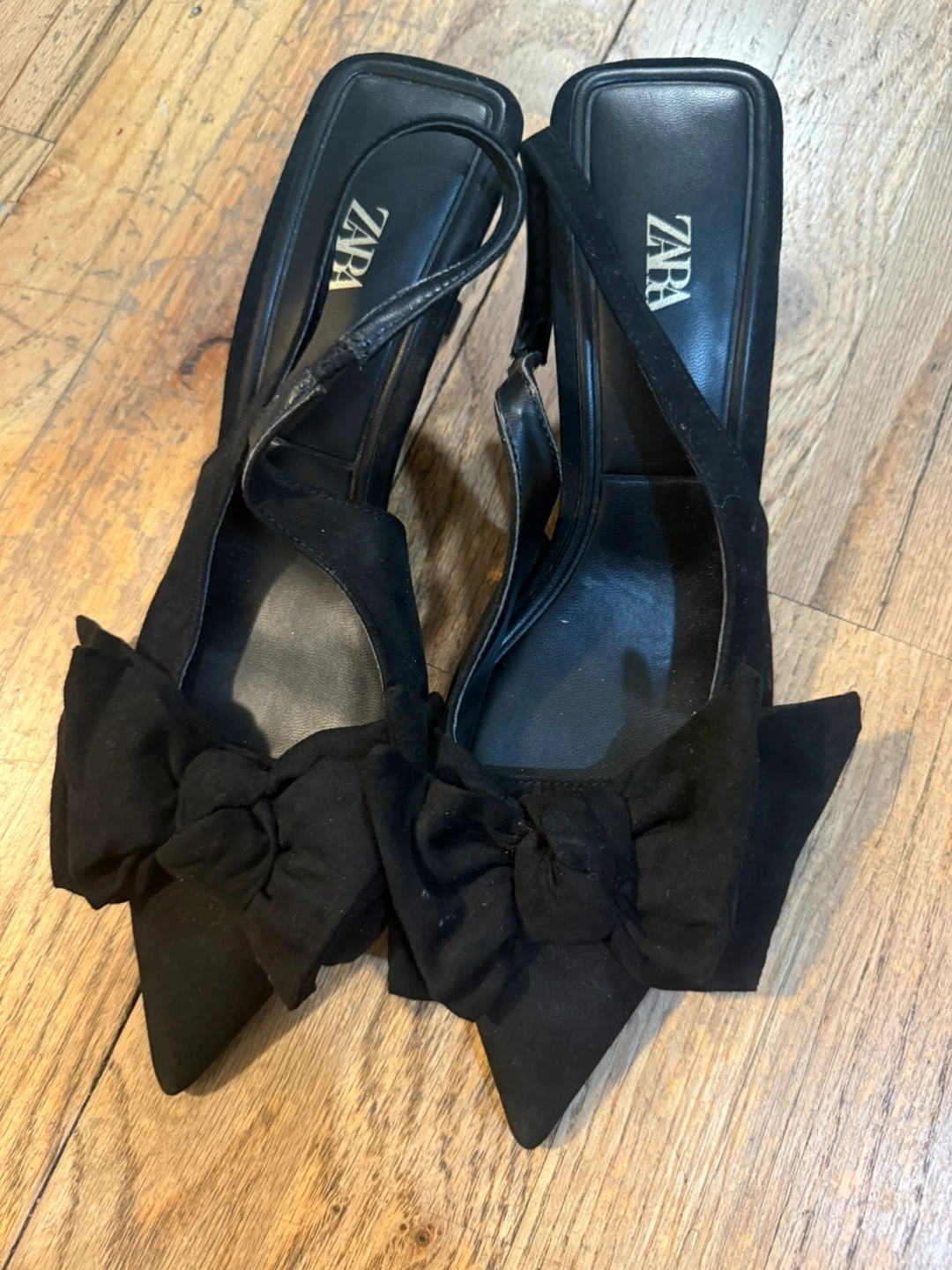 Zara Black Suede Bow Heels