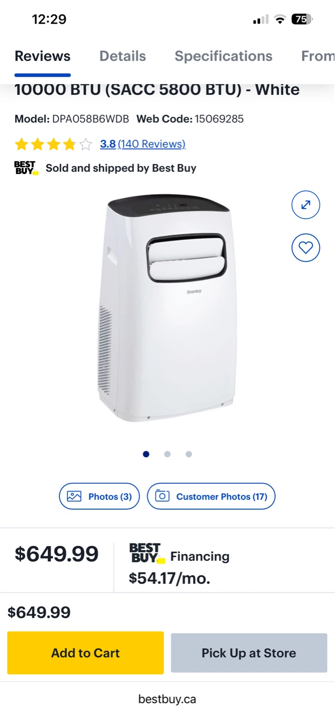 Danby 3in1 10,000 portable air conditioner