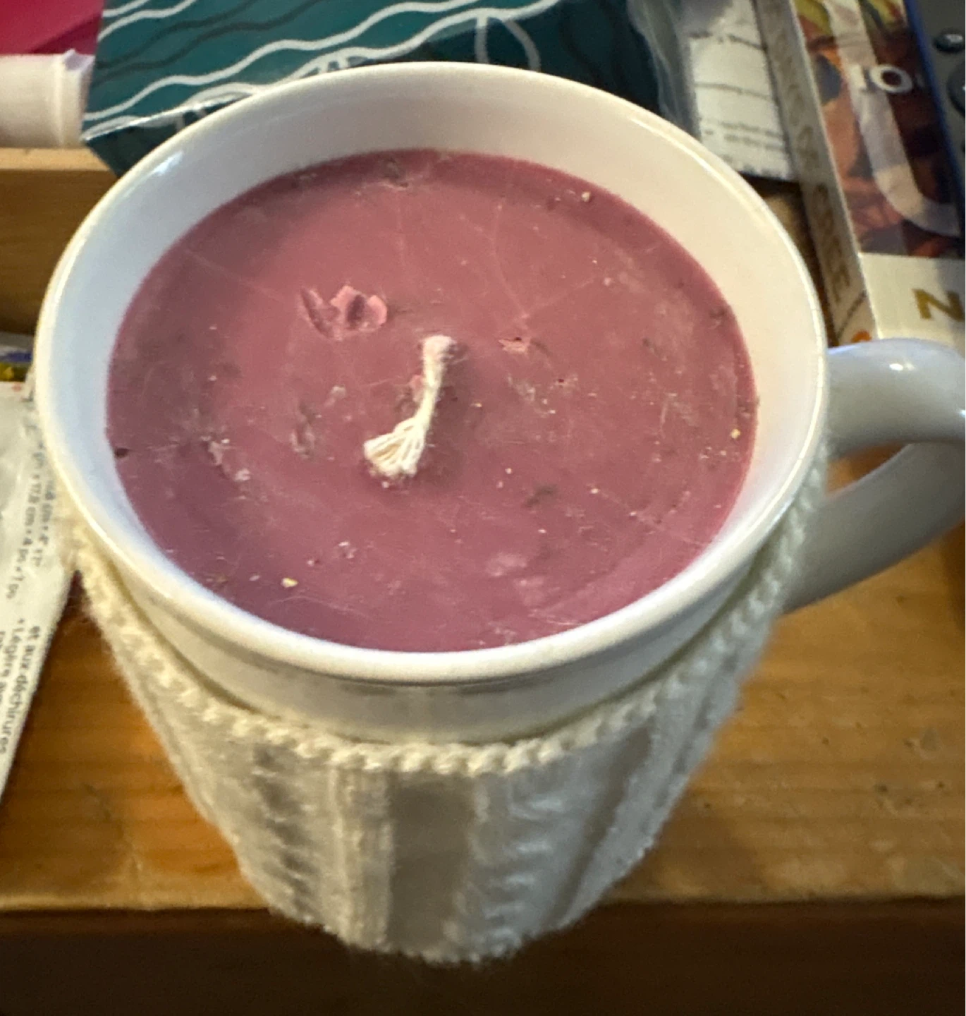 White Cable Knit Mug Cozy Homemade Candle - photo 2