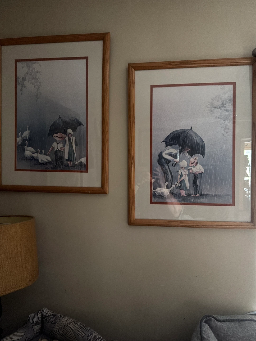 Set of 2 Framed Art Prints - Children in Rain with Geese