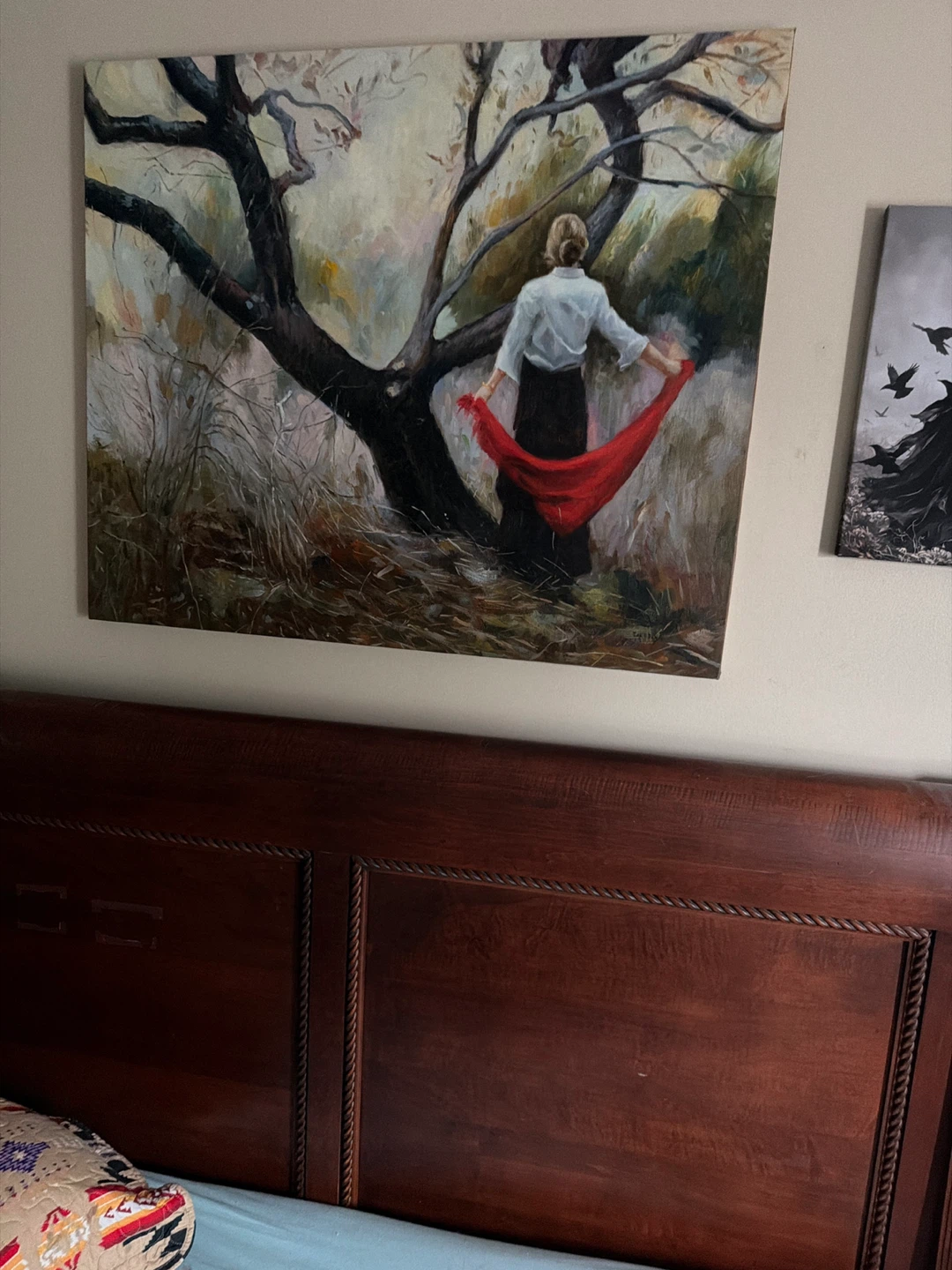 Oil Painting of Woman with Red Scarf