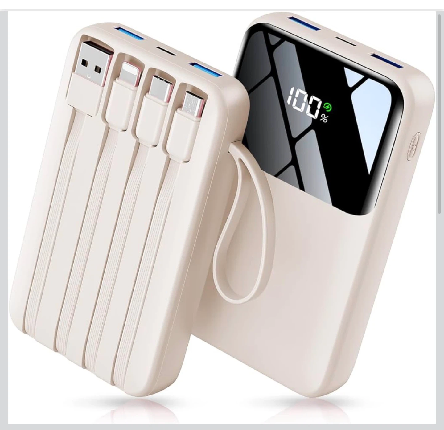 15000mAh Portable Power Bank with Built-in Cables