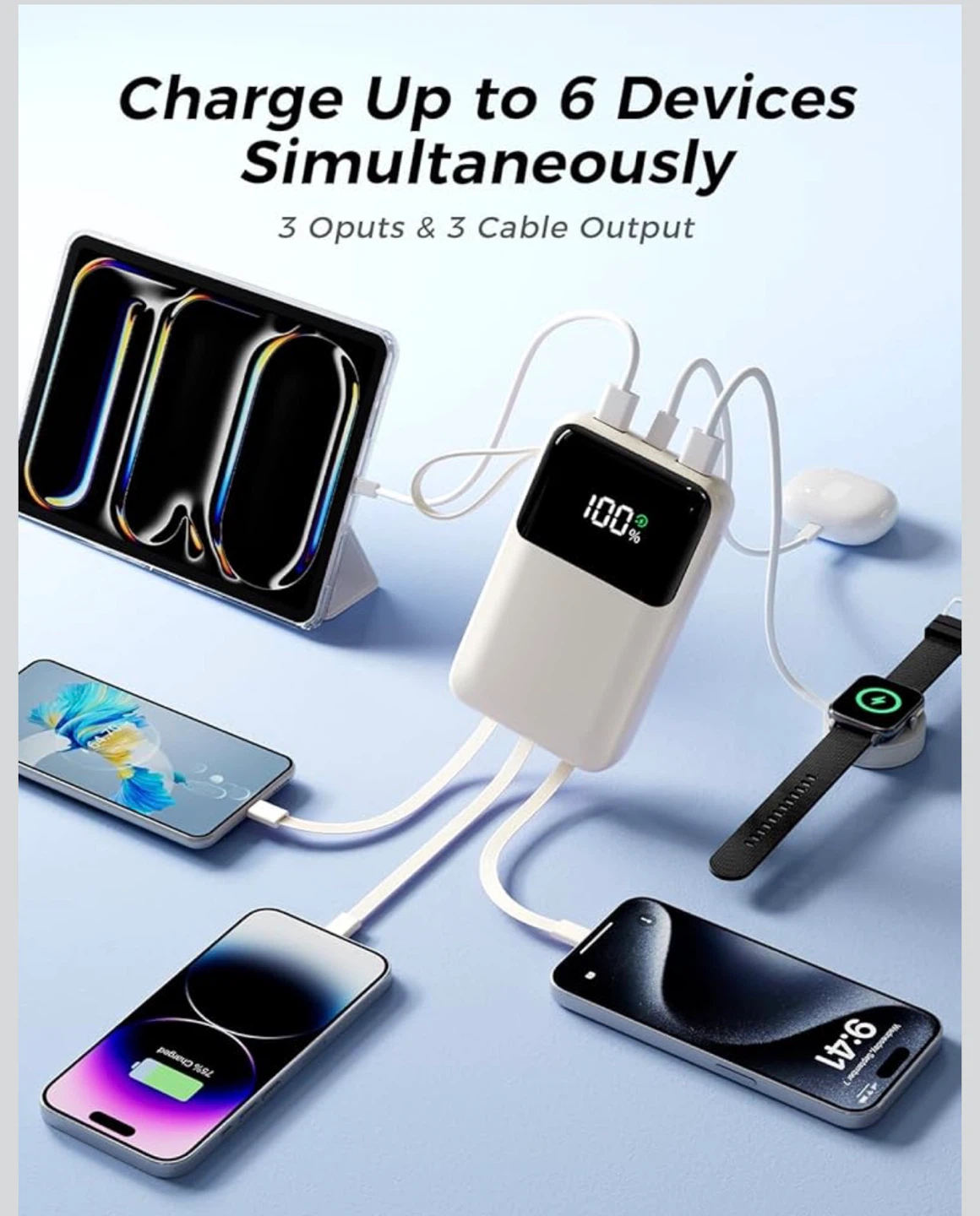 15000mAh Portable Power Bank with Built-in Cables - photo 4