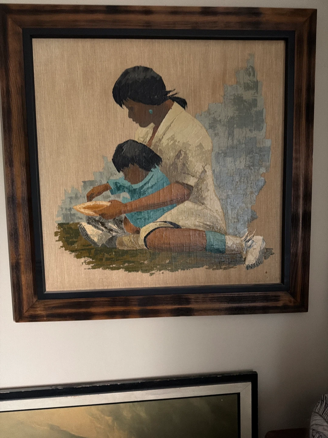 Vintage Painting by Van Lowe - Mother and Child