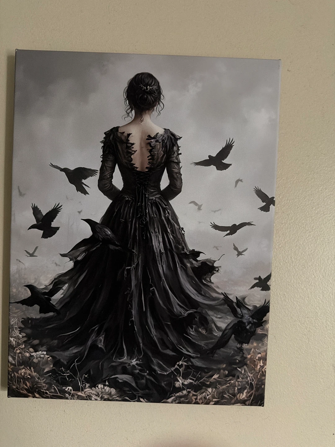 Gothic Raven Woman Canvas Wall Art