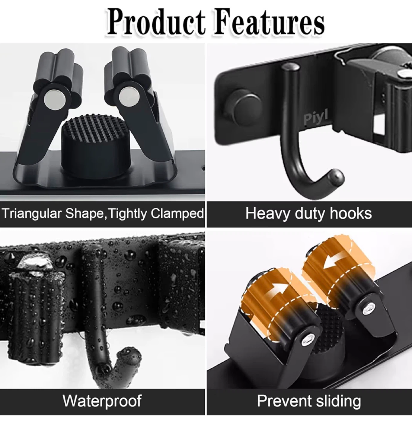 Black Wall Mount Mop and Broom Holder Organizer - photo 2