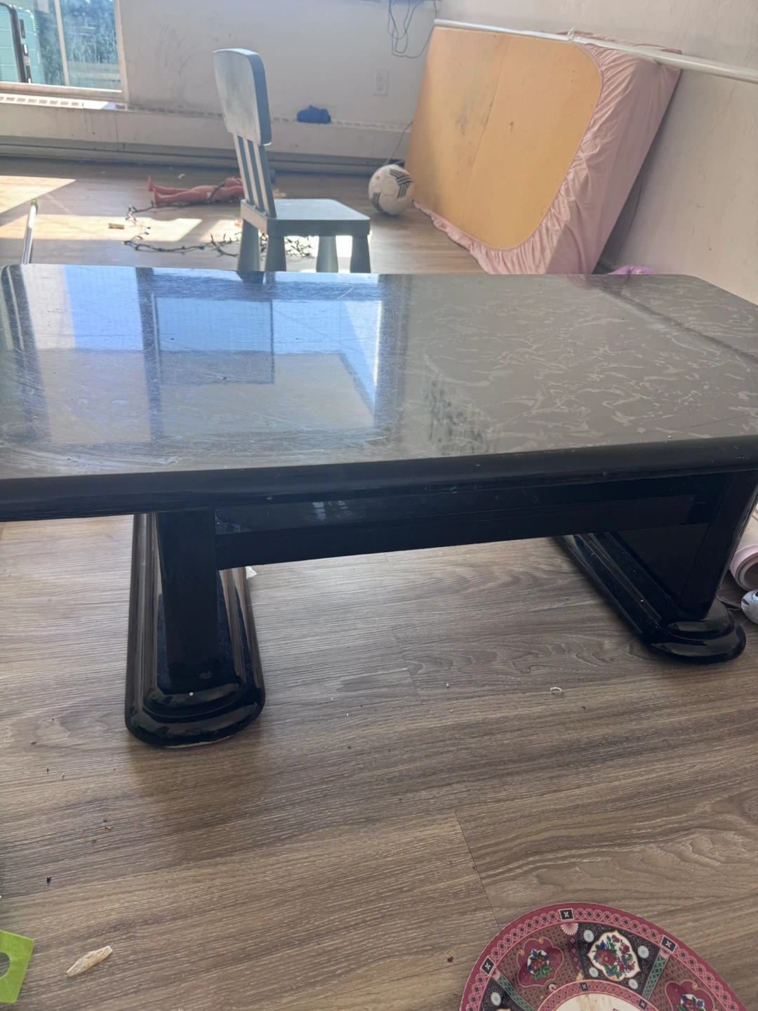 Black Coffee Table with Faux Marble Top - photo 4